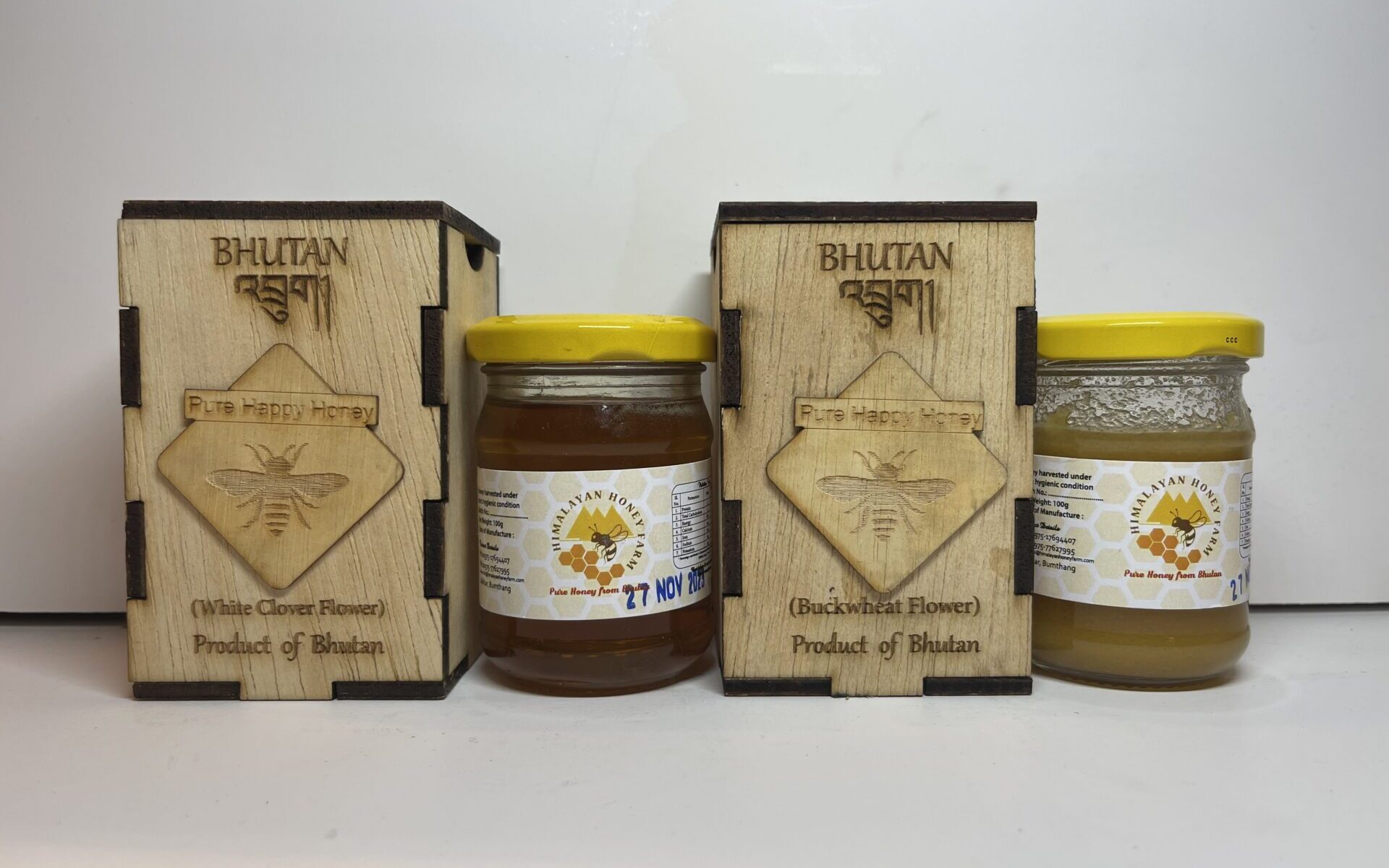 ブータン産はちみつ Pure Happy Honeyセット （ホワイトクローバー ＆ピンクのそばの花） 100g 各1瓶セット