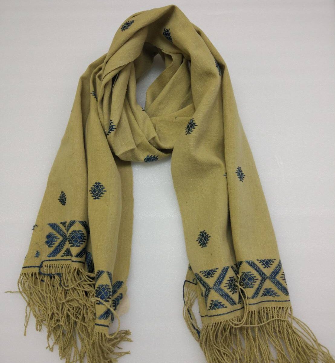 GBJWブータン産ストール18007 Indigo Wild silk(野蚕) 80% Cotton 20%