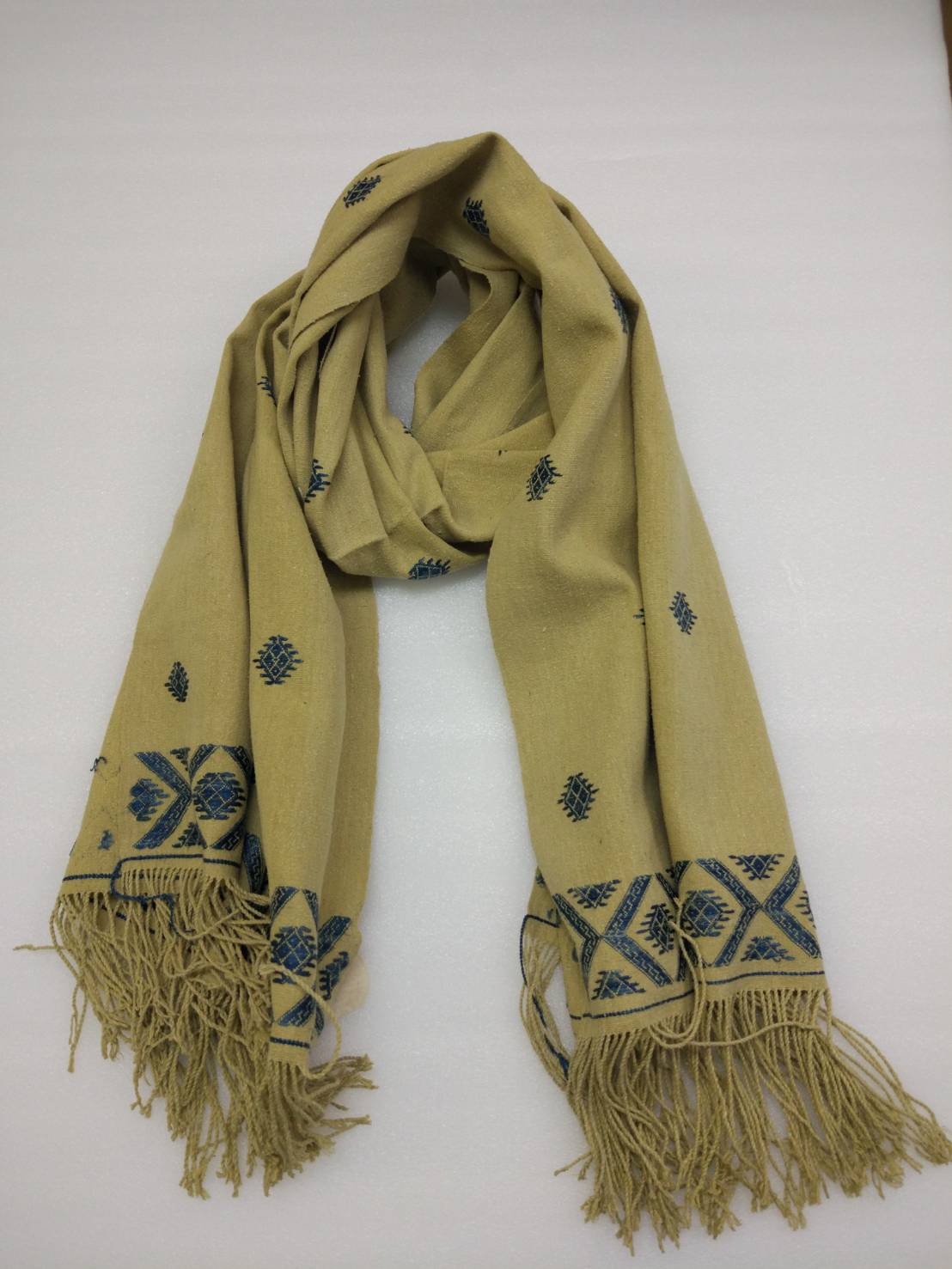 GBJWブータン産ストール18007 Indigo Wild silk(野蚕) 80% Cotton 20%